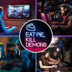 EAT PIE, KILL DEMONS – Fatia de tarte – reclame luminoso em néon LED (5 V USB)