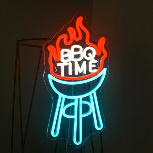 BBQ TIME – Grelhador em chamas – reclame luminoso em néon LED (5 V USB)