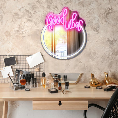Espelho Good Vibes com Letreiro de LED USB 5V - Econômico