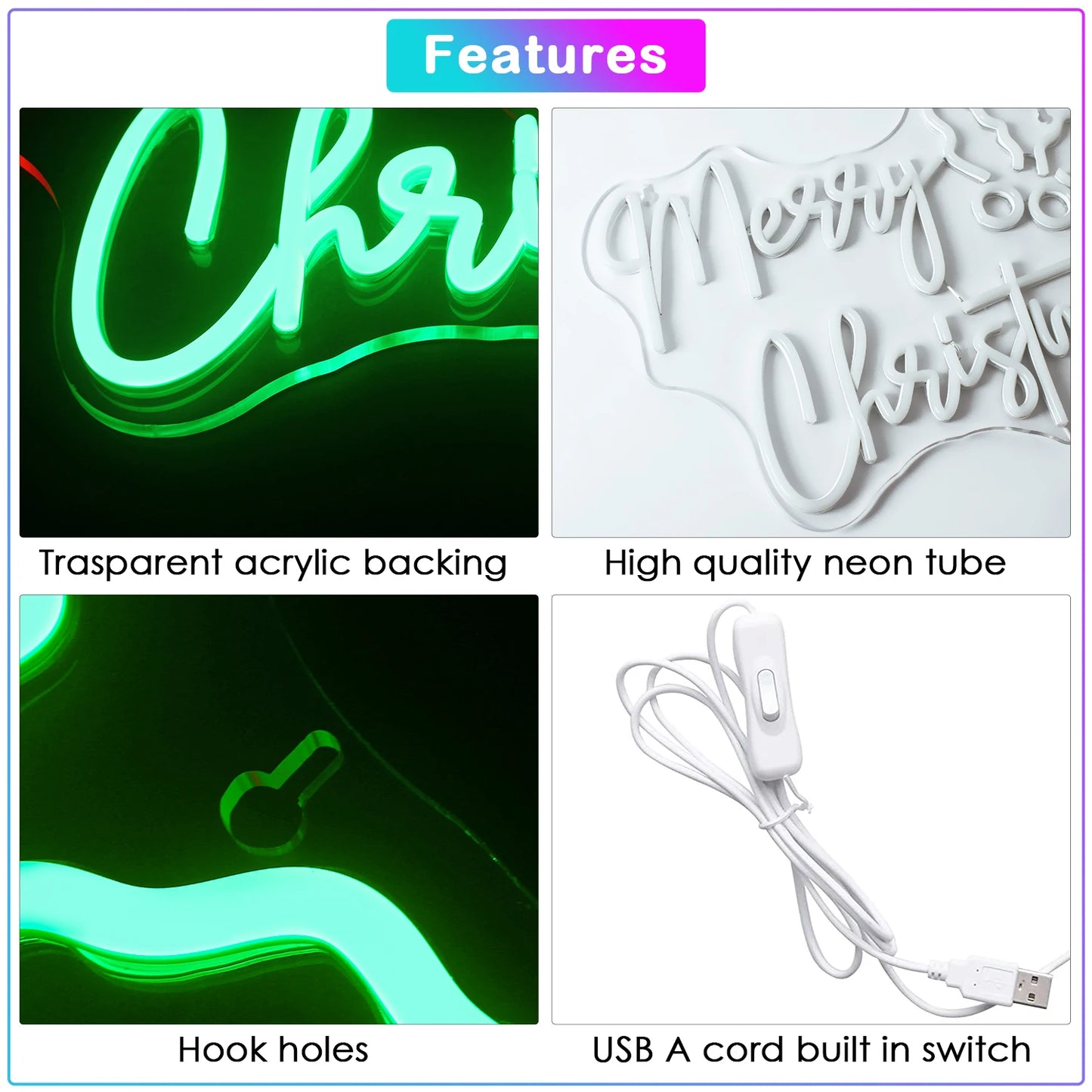 Merry Christmas 5V USB LED Neon Sign - Budget Friendly