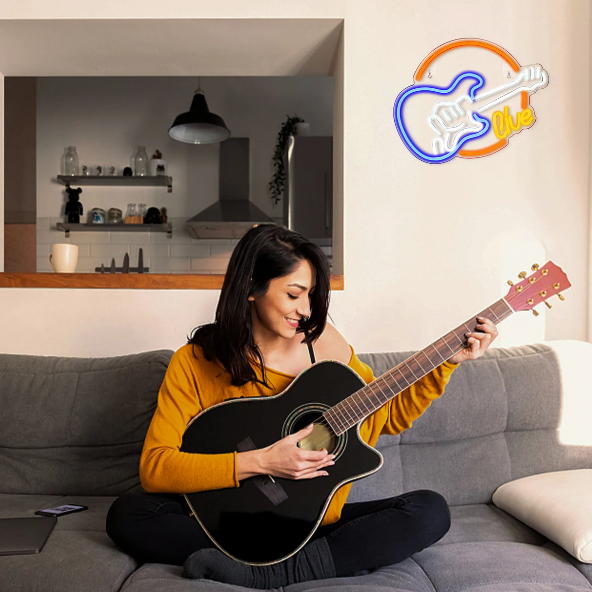 Live – Guitarra elétrica – letreiro de néon LED (5 V USB)