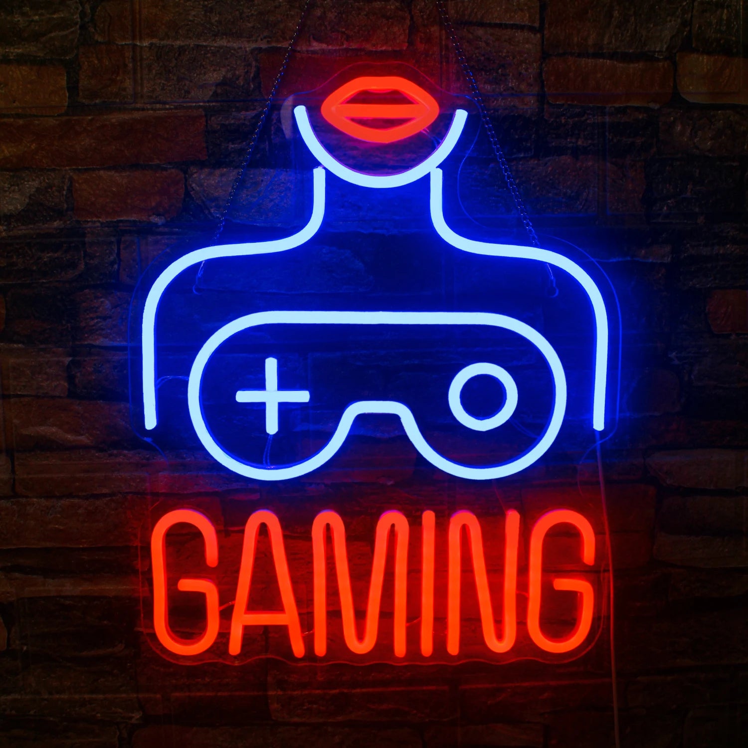 A imagem mostra um letreiro de LED neon vibrante projetado para jogadoras.
