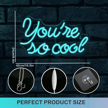 Ice Blue You Are So Cool 5V USB LED Neon Sign - Budget Friendly