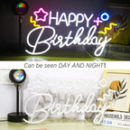 HAPPY Birthday – Estrela e símbolos coloridos – letreiro de néon LED (5 V USB)