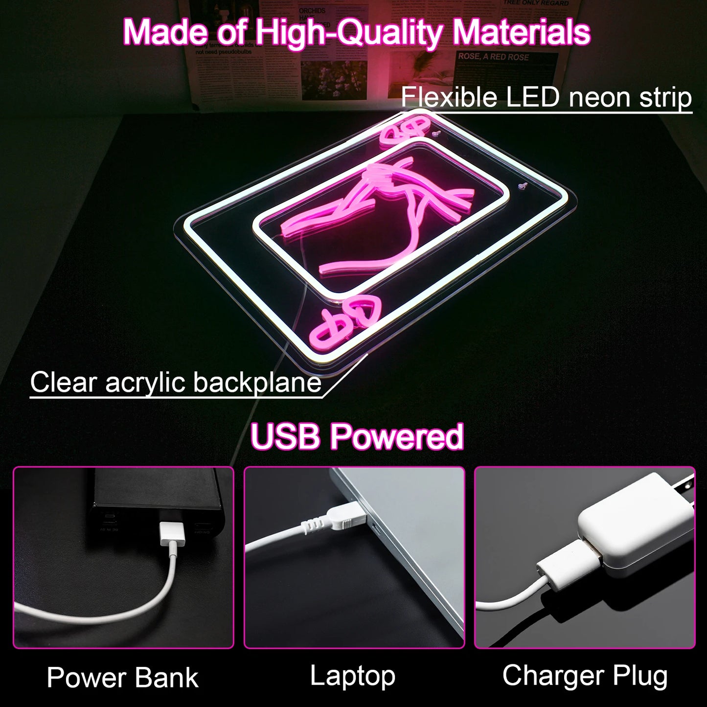 Cartas de Baralho Corpo de Dama Letreiro de LED USB 5V - Econômico