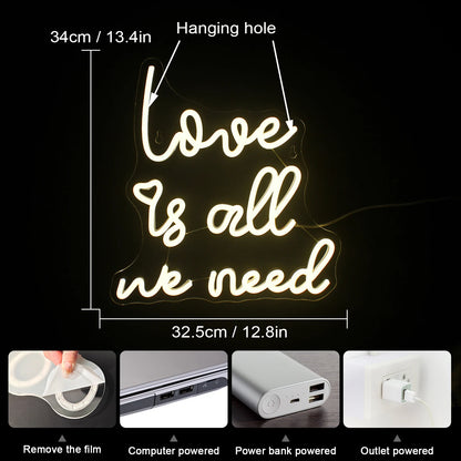Letreiro de LED USB 5V "O Amor é Tudo Que Precisamos" - Econômico