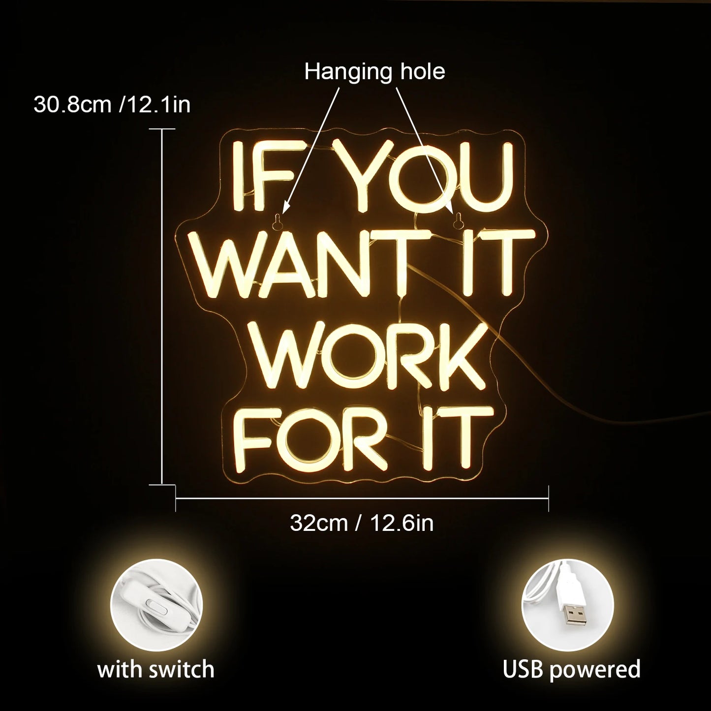 Se você quer, trabalhe por isso Letreiro de LED USB 5V - Econômico