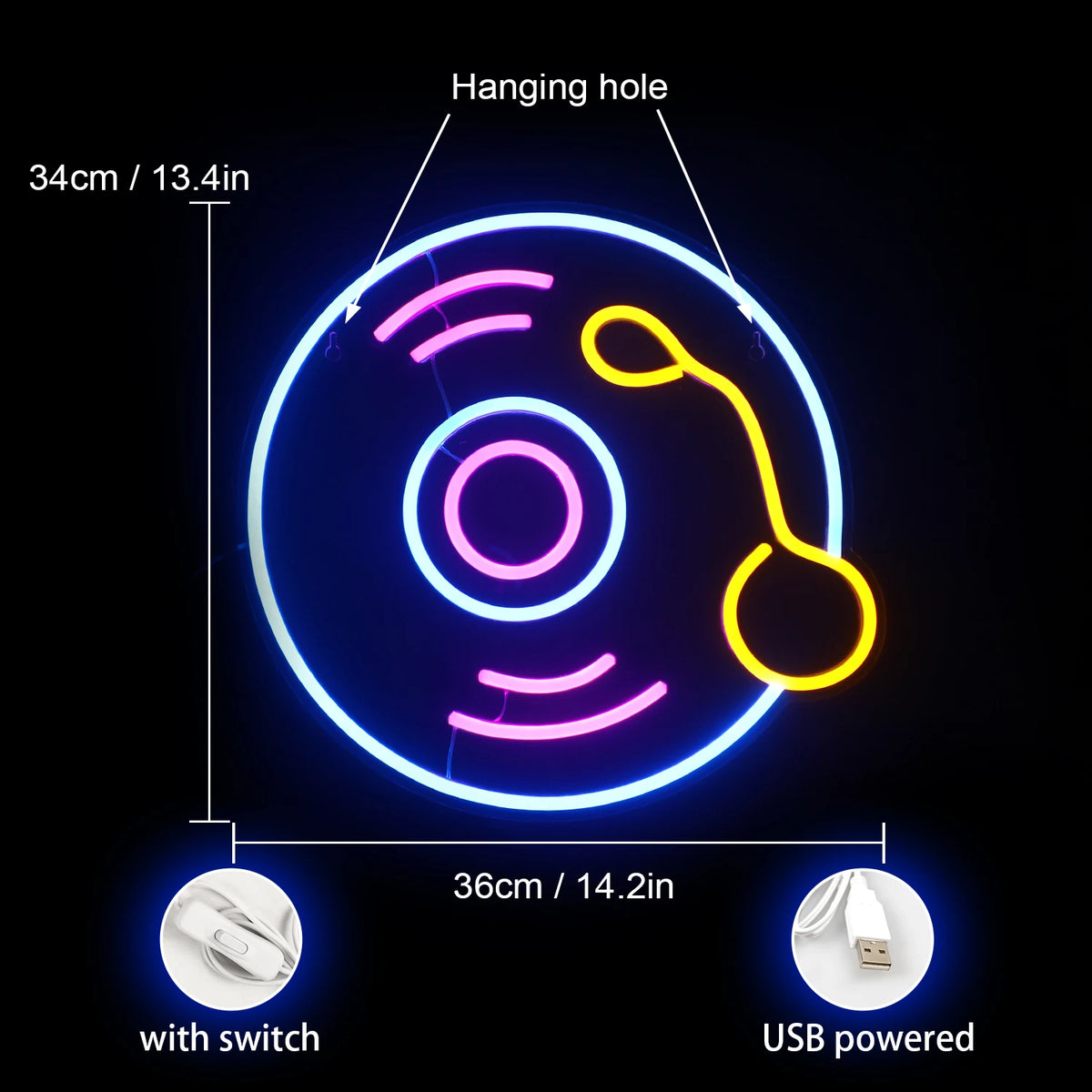 Motivo de disco – letreiro de néon LED (5 V USB)