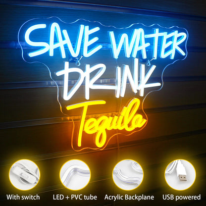 Economize Água Beba Tequila 5V Letreiro de LED USB - Econômico