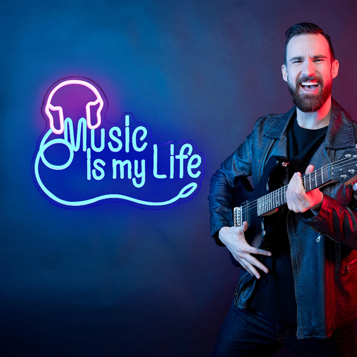 Music is my Life – Auscultadores – letreiro de néon LED (5 V USB)