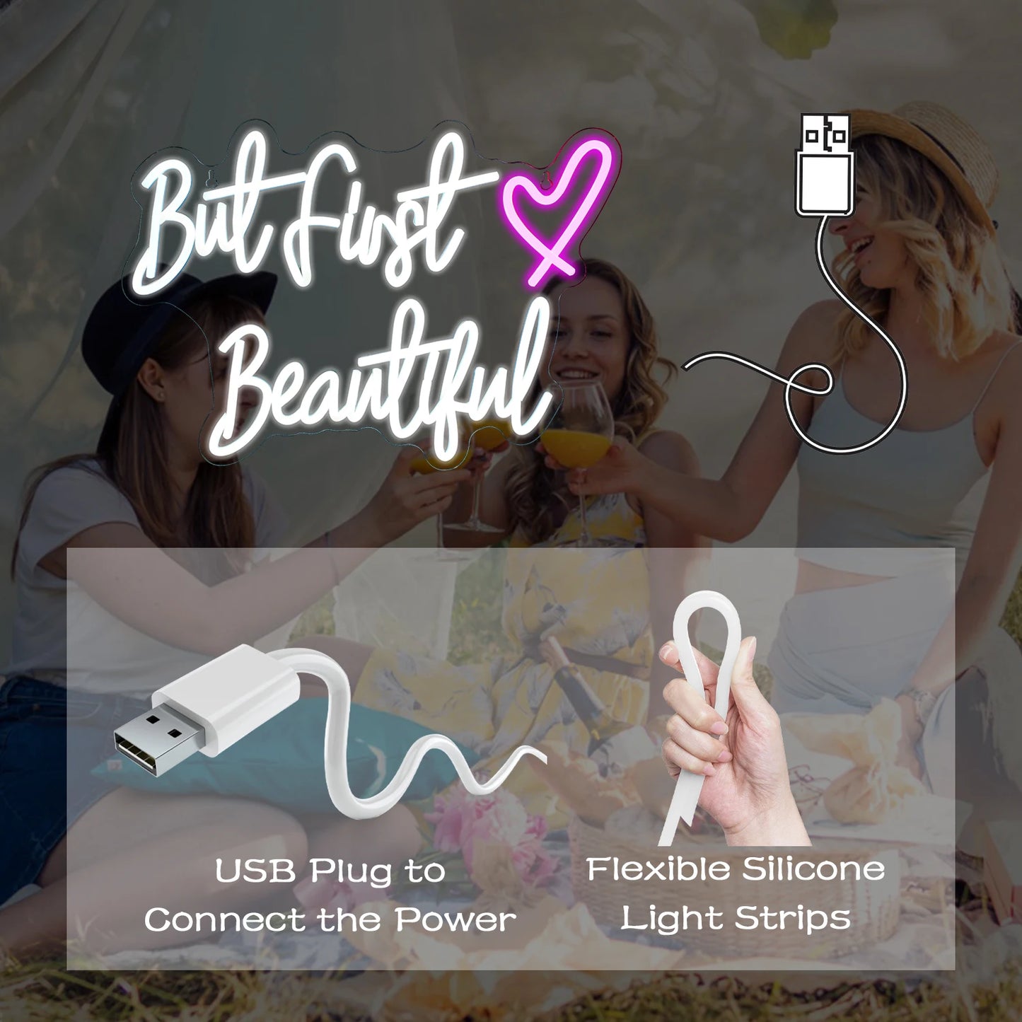 Primeiro, Beleza - Letreiro Luminoso de LED USB 5V - Econômico