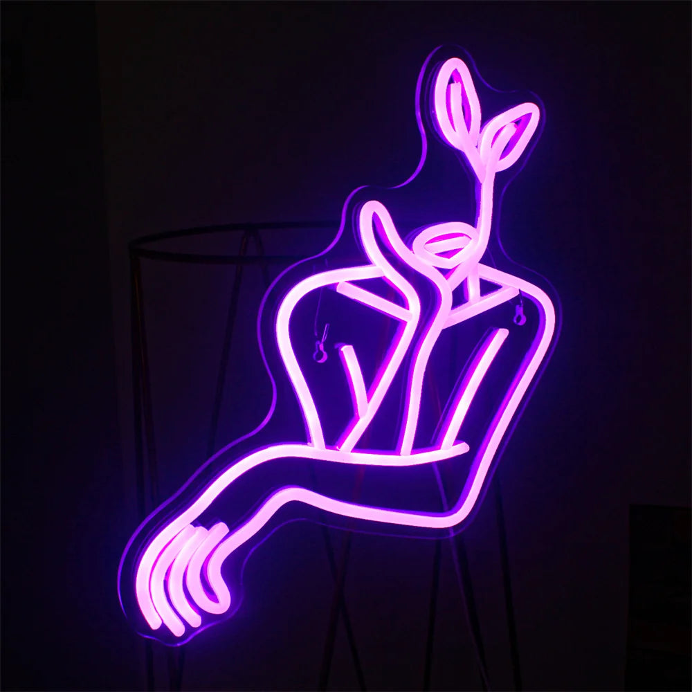 Letreiro de LED com Arte Linear de Mulher 5V USB - Econômico