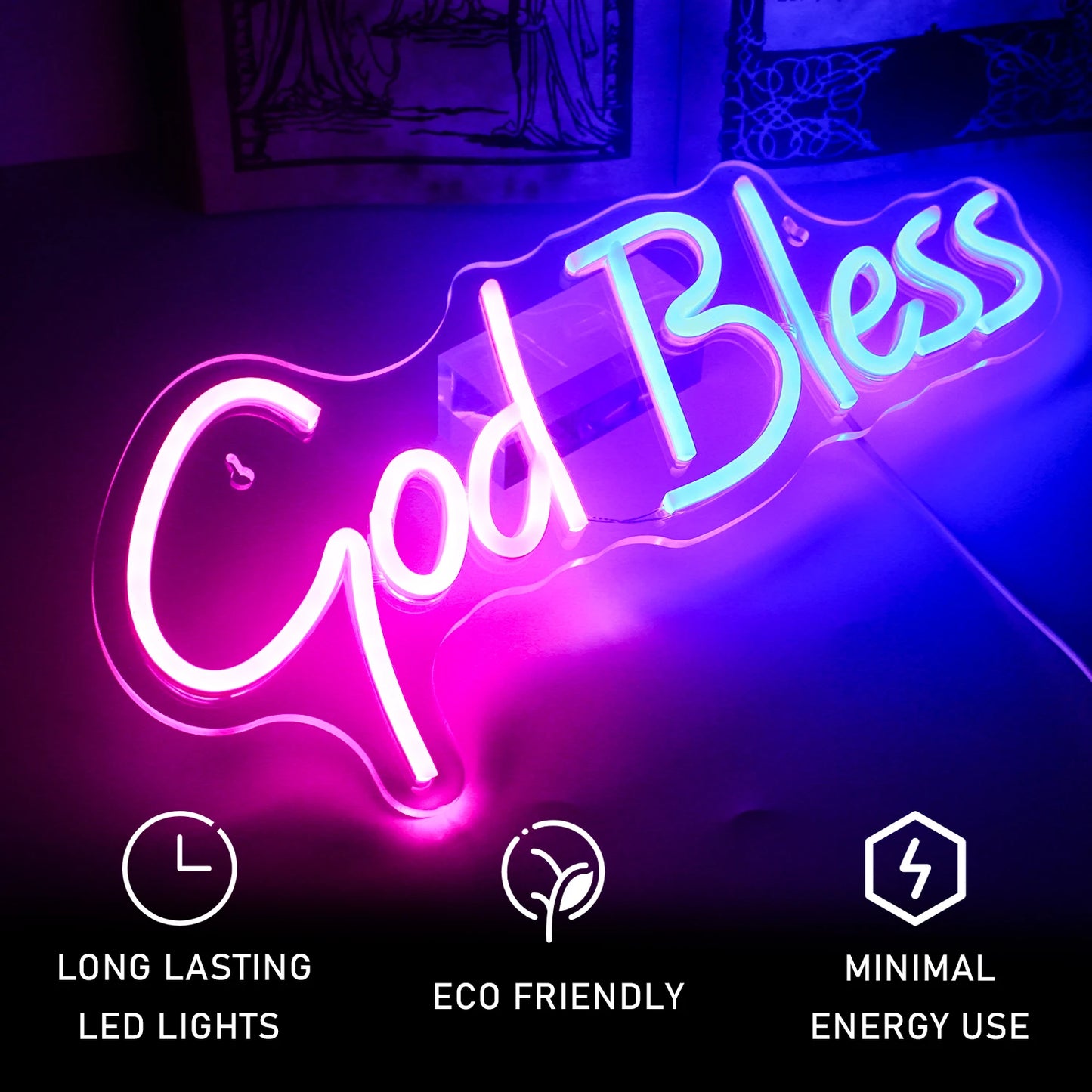 Deus Abençoe 5V USB Letras de LED - Econômico