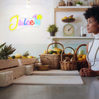 Juice – Copo de sumo e rodela de citrino – reclame luminoso em néon LED (5 V USB)