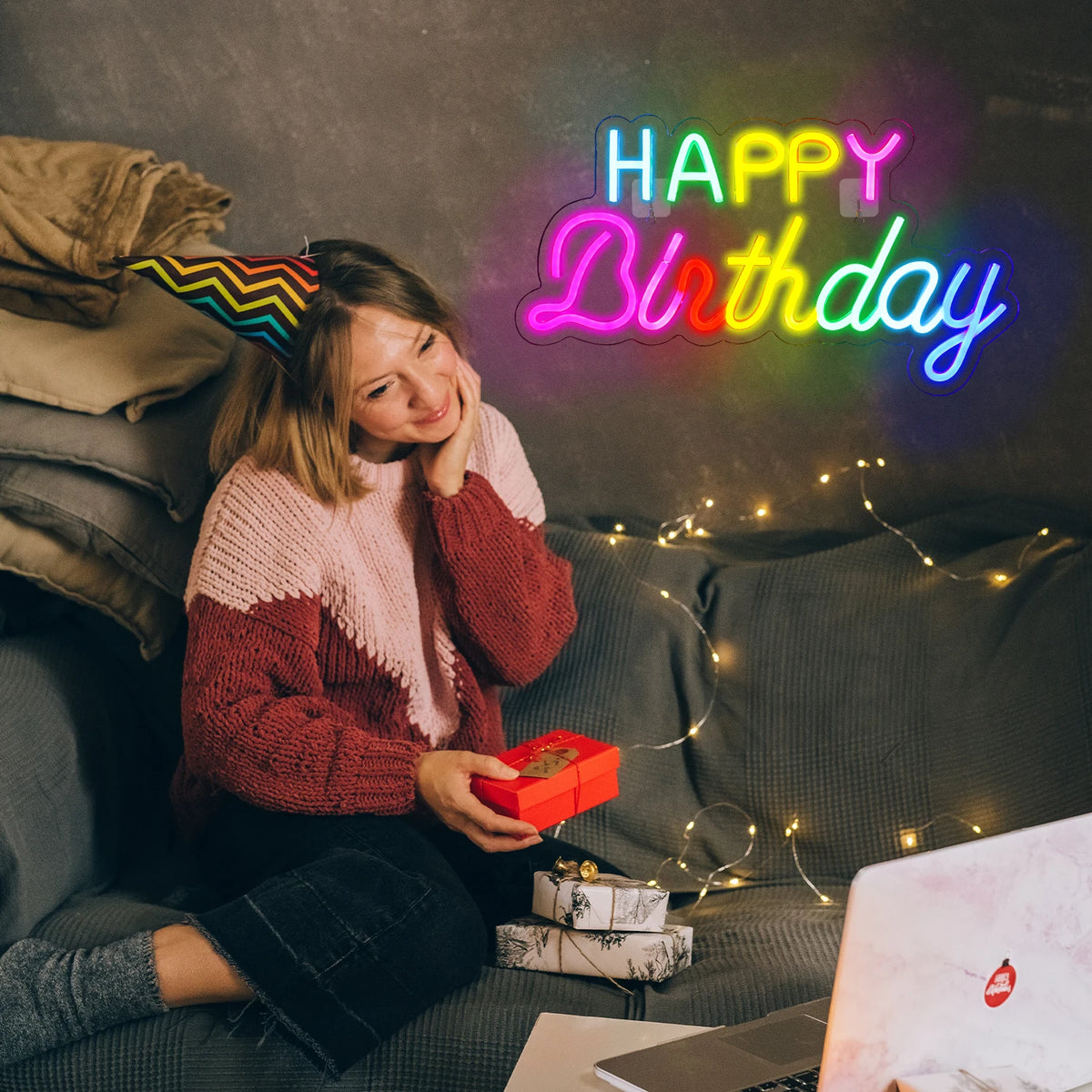 Happy Birthday – letreiro de néon LED (5 V USB)