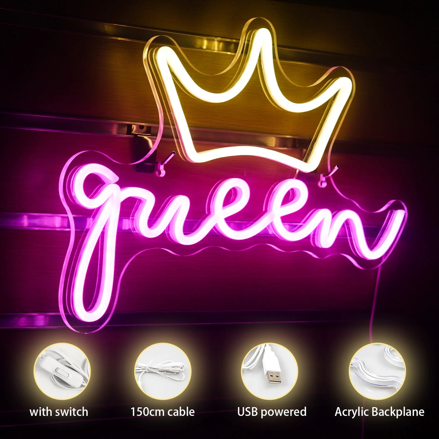 Letreiro de LED Queen 5V USB - Econômico