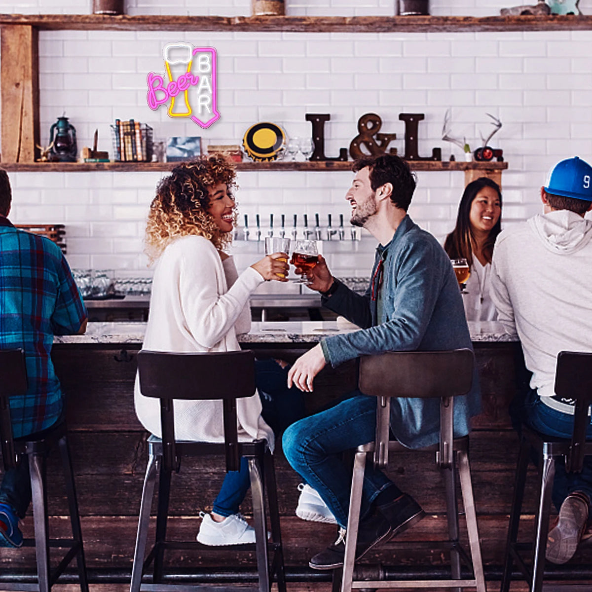 Beer BAR – Copo de cerveja e seta para baixo – reclame luminoso em néon LED (5 V USB)