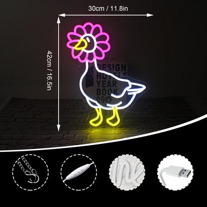 Pink White Duck 5V USB LED Neon Sign - Budget Friendly