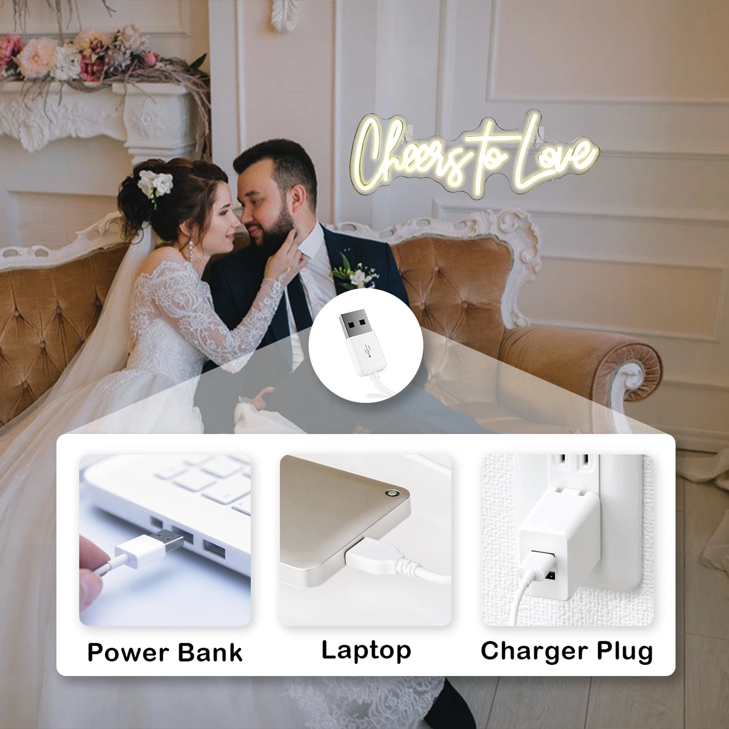Cheers to Love 5V USB Letreiro de LED - Econômico