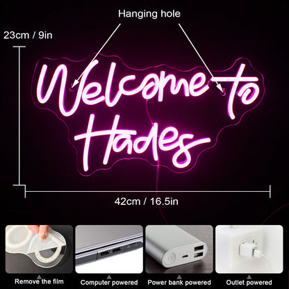 Letreiro de LED "Bem-vindo ao Hades" 5V USB - Econômico