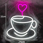 Chávena de café com coração – reclame luminoso em néon LED (5 V USB)