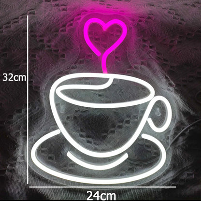 Coffee Cup Heart 5V USB LED Neon Sign - Budget Friendly