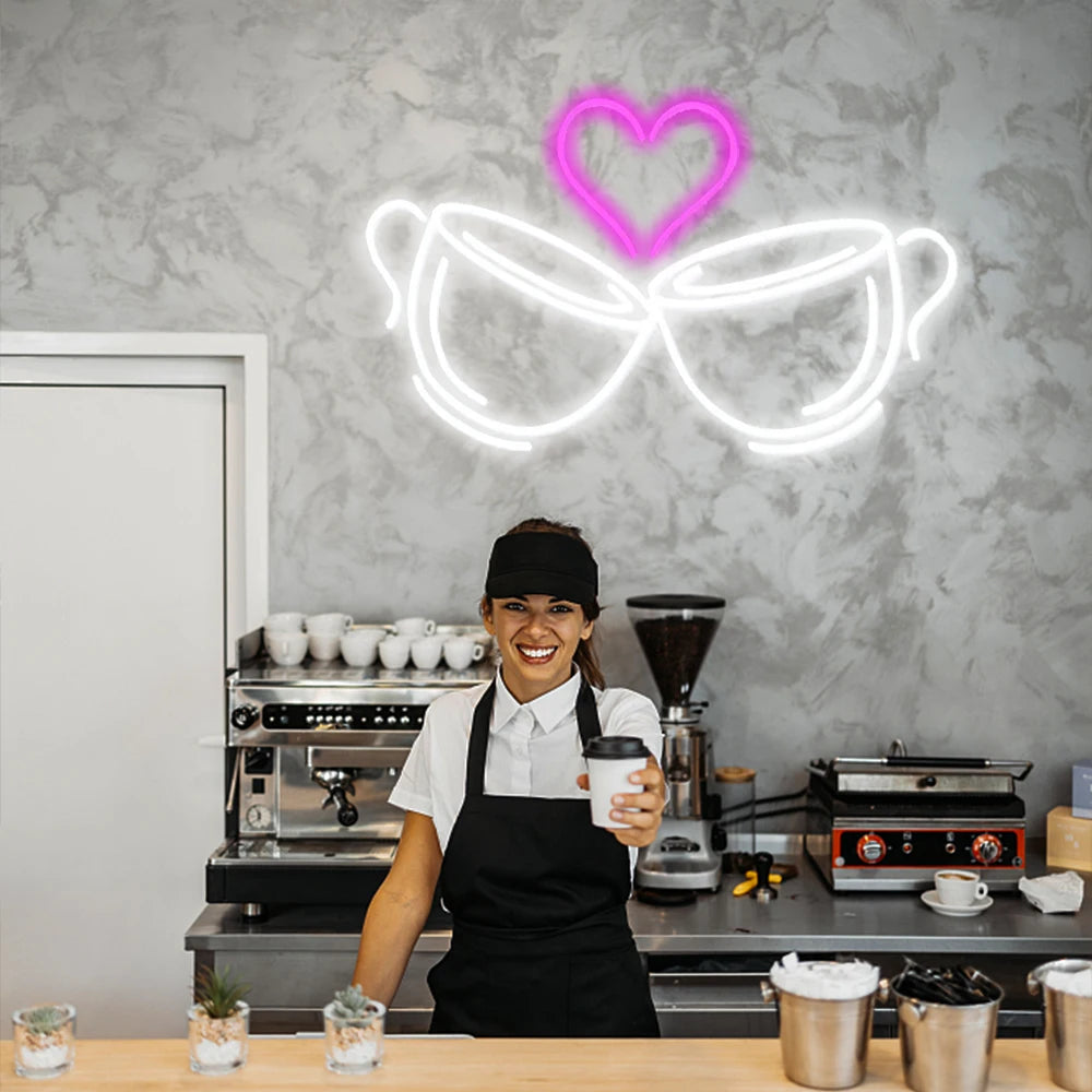 Letreiro de LED Coração Cheers para Café 5V USB - Econômico