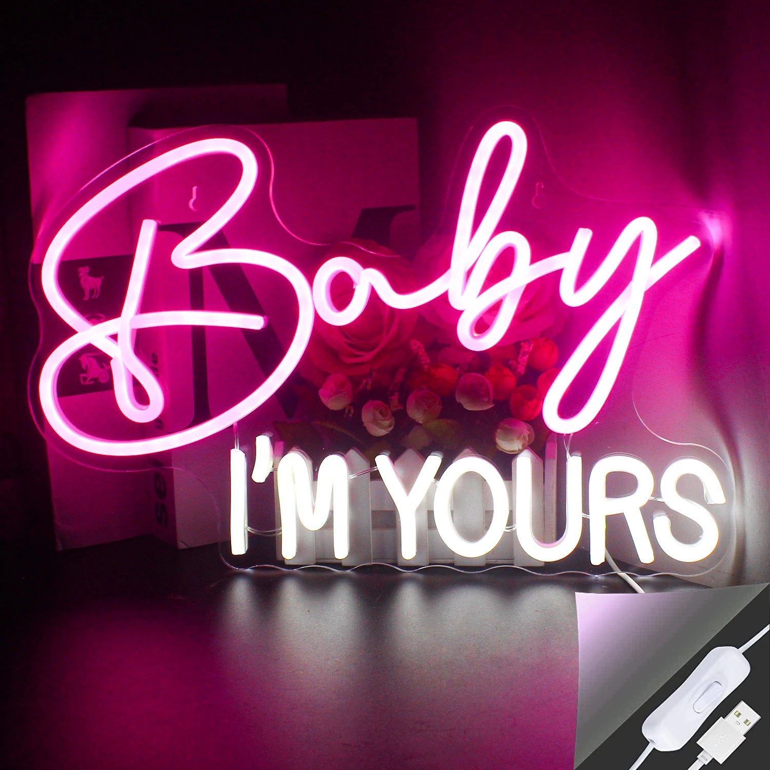 Letreiro de LED "Baby I'm Yours" 5V USB - Econômico