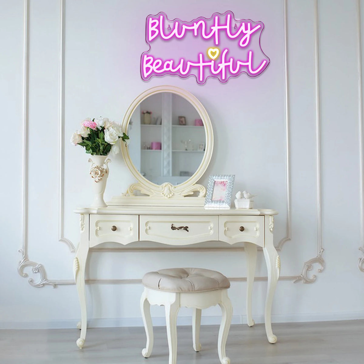 Bluntly Beautiful – Coração – reclame luminoso em néon LED (5 V USB)