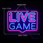 LIVE GAME – Moldura retangular – letreiro de néon LED (5 V USB)