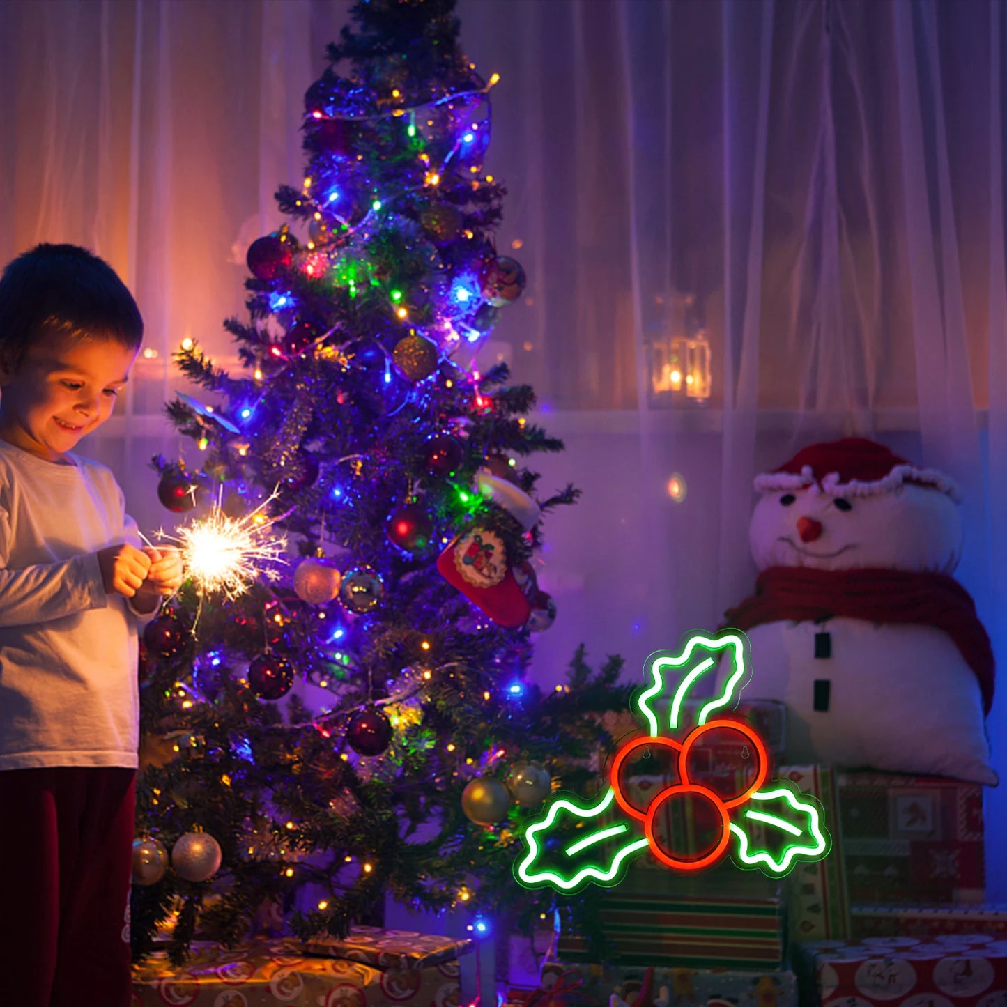 Decoração de Natal com Frutas de Azevinho 5V USB Letreiro de LED - Econômico