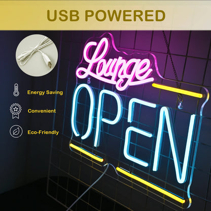 Lounge Open 5V USB LED Neon Sign - Budget Friendly