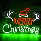 Uma vibrante placa de LED neon exibindo a palavra "Natal" em letras cursivas elegantes.