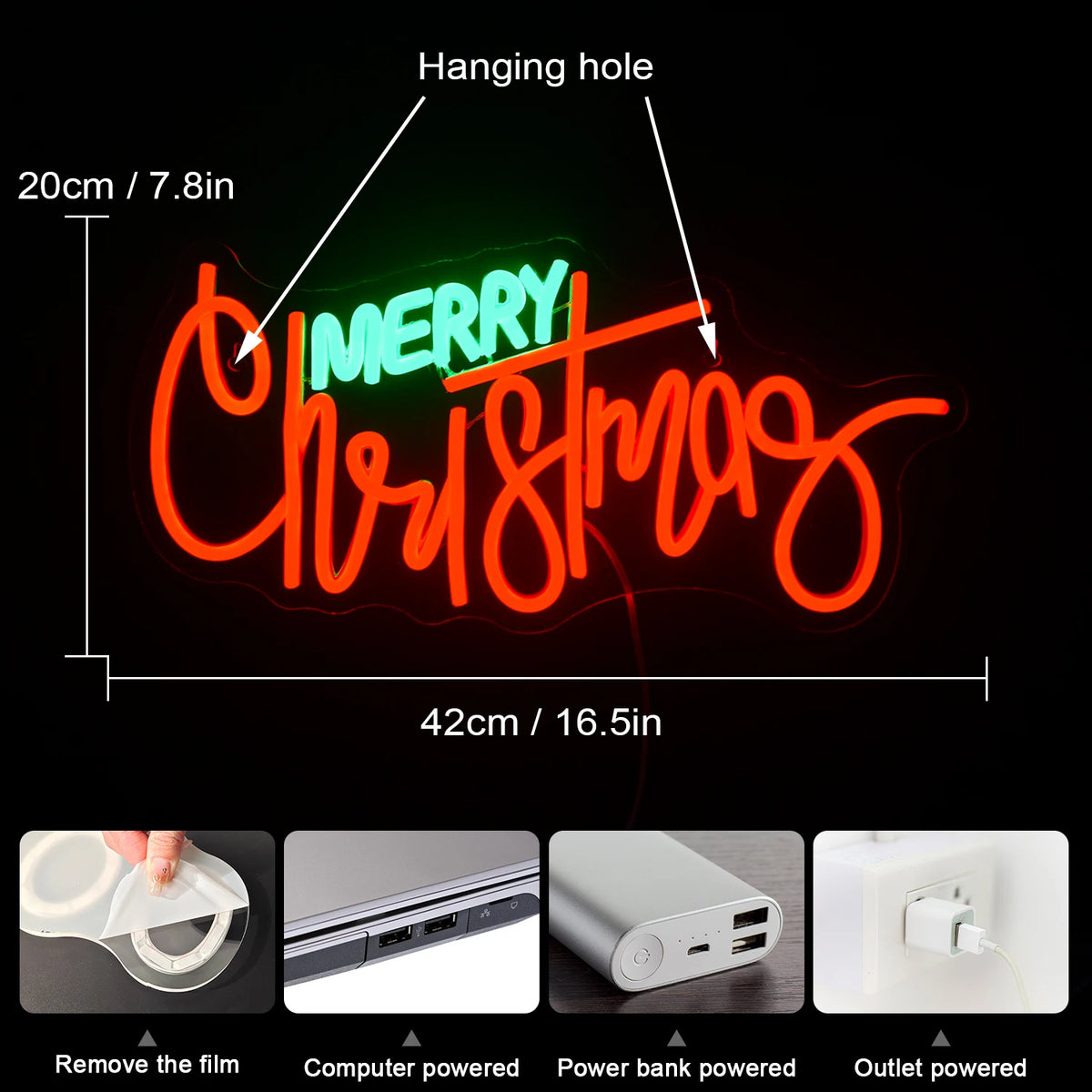 Merry Christmas – letreiro de néon LED (5 V USB)