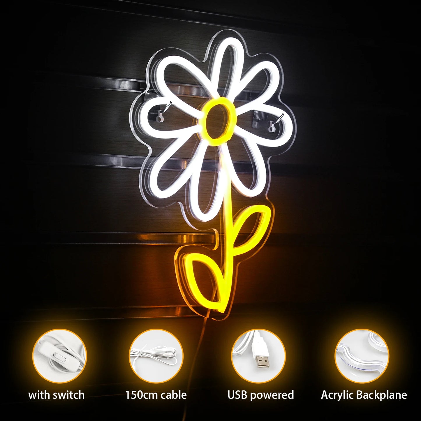 Cute Cartoon Daisy Flower 5V USB LED Neon Sign - Budget Friendly