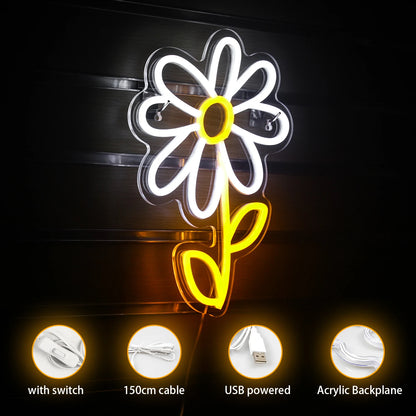 Cute Cartoon Daisy Flower 5V USB LED Neon Sign - Budget Friendly