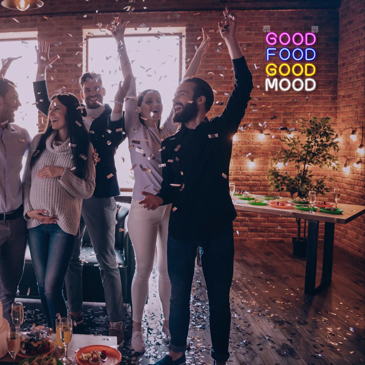 Good Food Good Mood – reclame luminoso em néon LED (5 V USB)