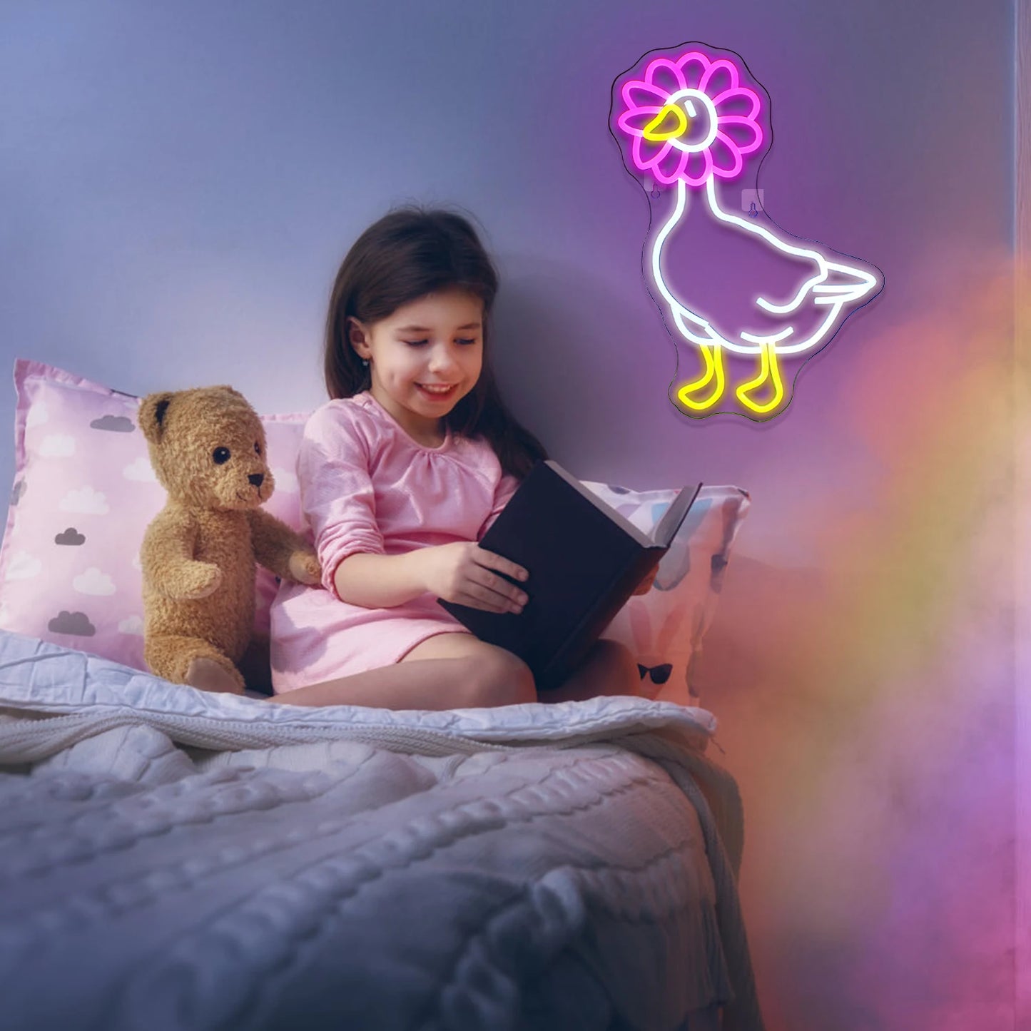 Pink White Duck 5V USB LED Neon Sign - Budget Friendly