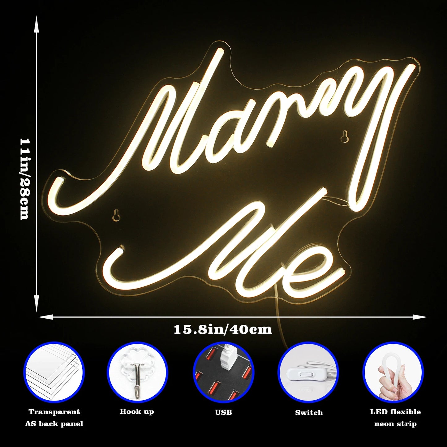 Marry Me 5V USB Letreiro de LED - Econômico