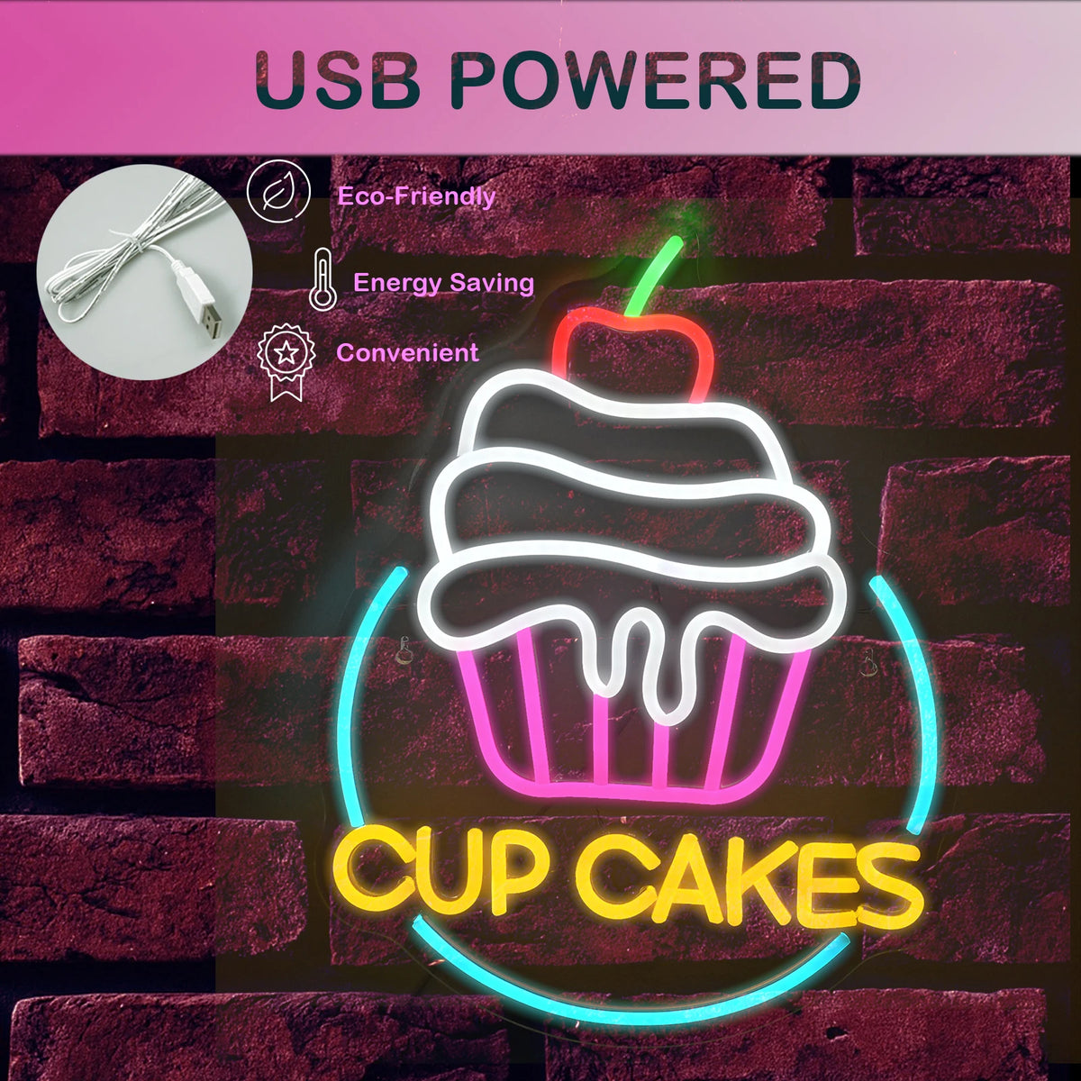 Cup Cakes 5V USB LED Neon Sign - Budget Friendly
