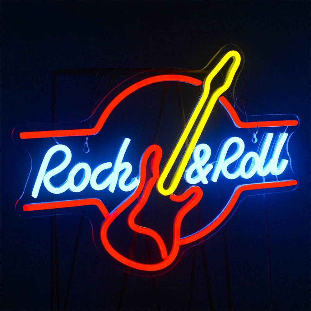 Letreiro de LED de Guitarra Rock and Roll 5V USB - Econômico