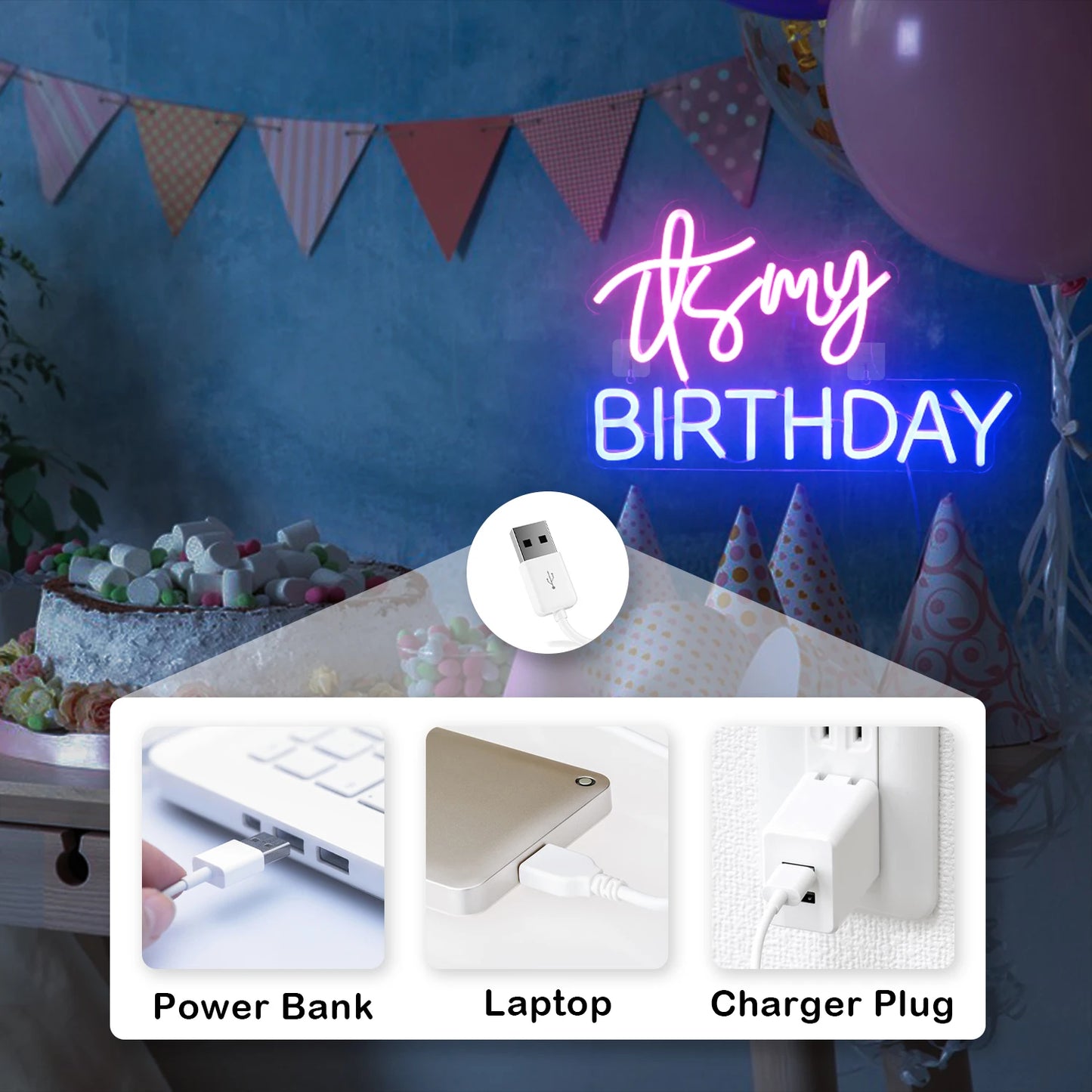 Meu Aniversário 5V USB Letreiro de LED - Econômico