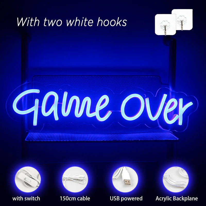 Game Over – letreiro de néon LED (5 V USB)