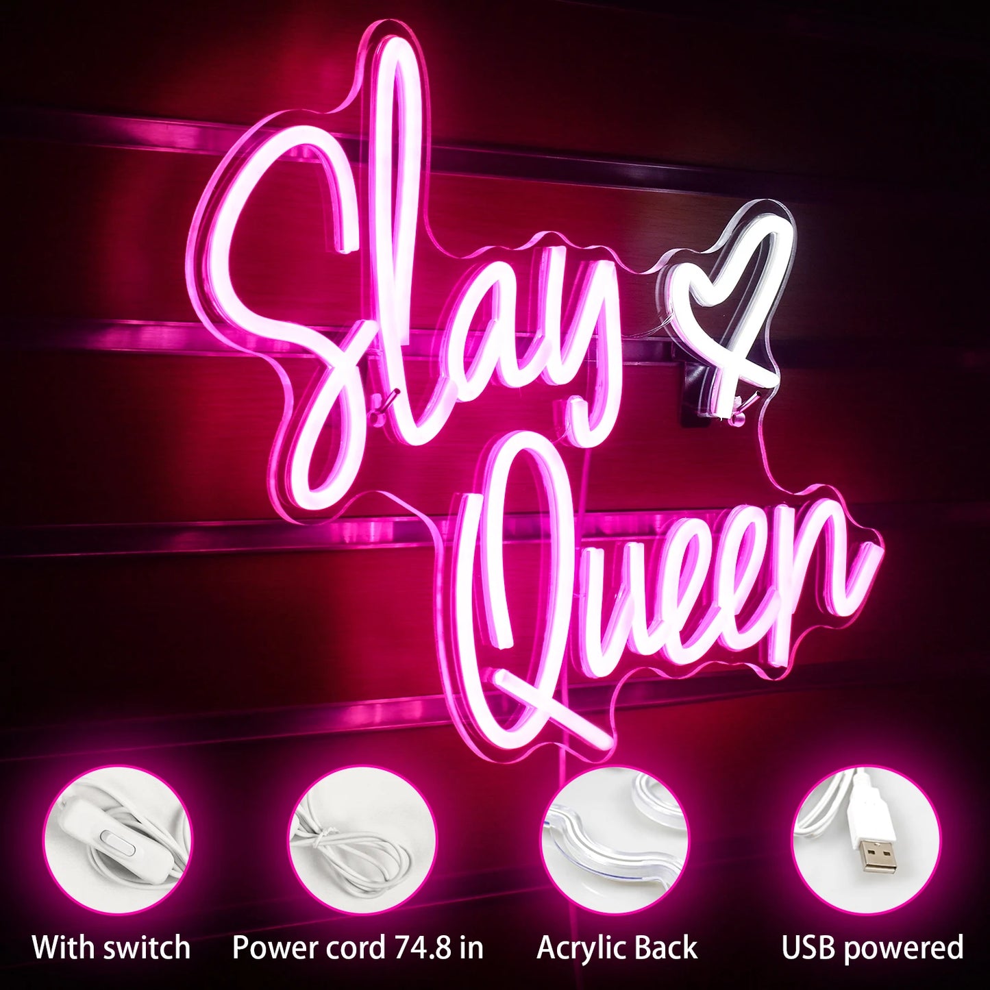 Letreiro de LED USB 5V "Slay Queen" - Econômico