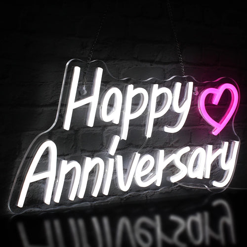 Happy Anniversary – Coração – letreiro de néon LED (5 V USB)