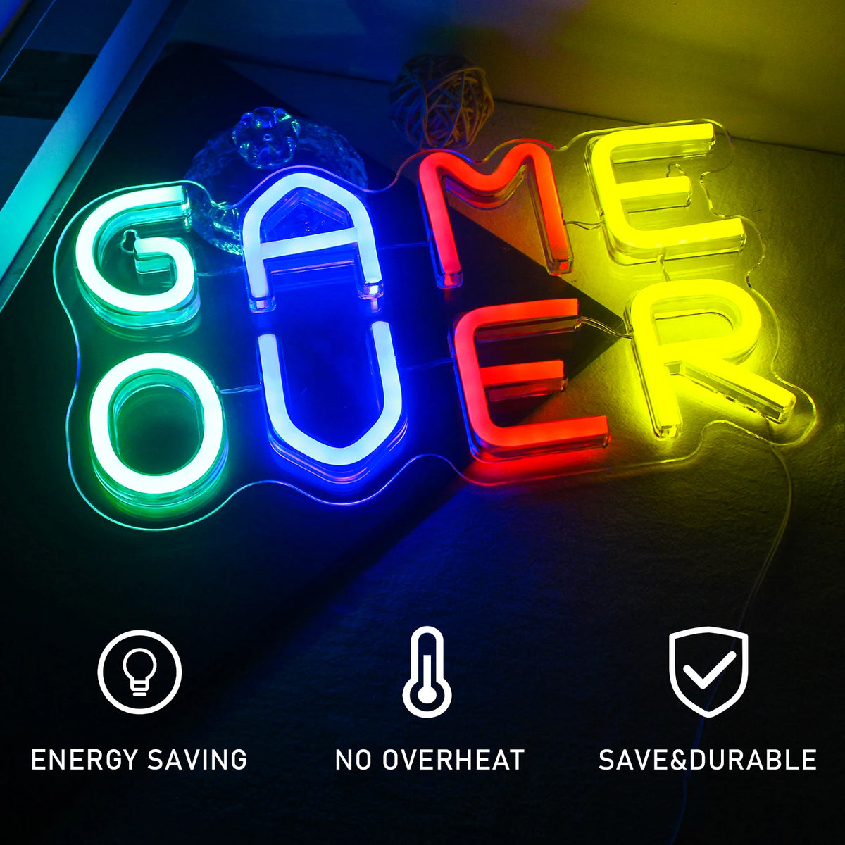 Game Over – letreiro de néon LED (5 V USB)