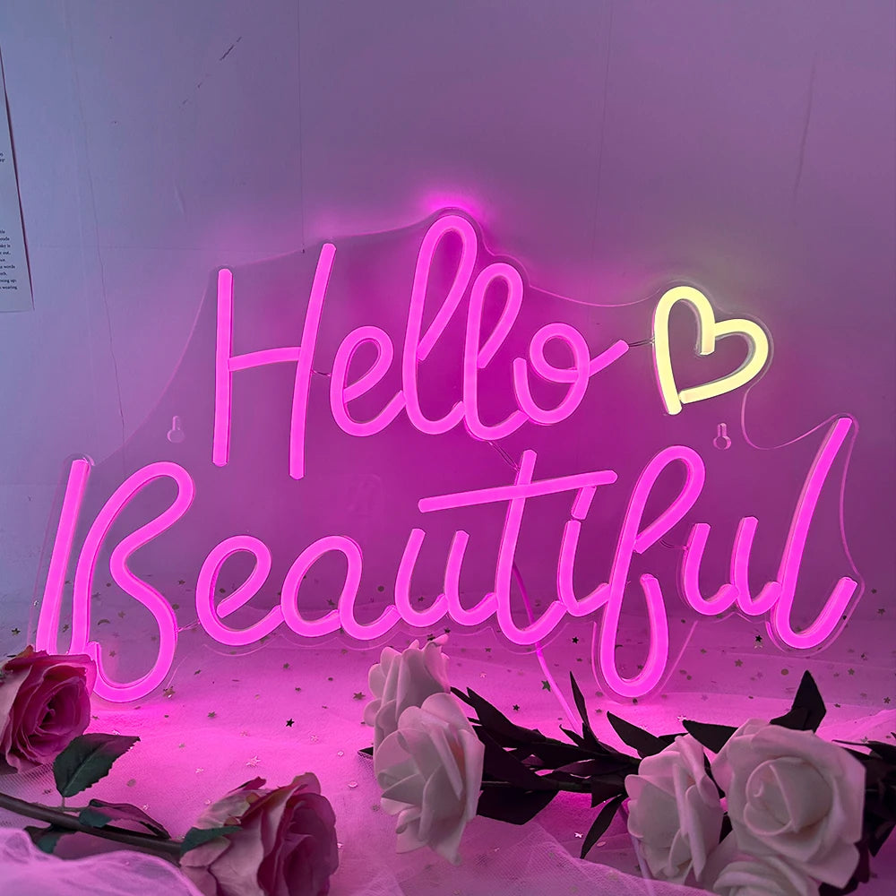 Hello Beautiful 5V USB LED Neon Sign - Budget Friendly