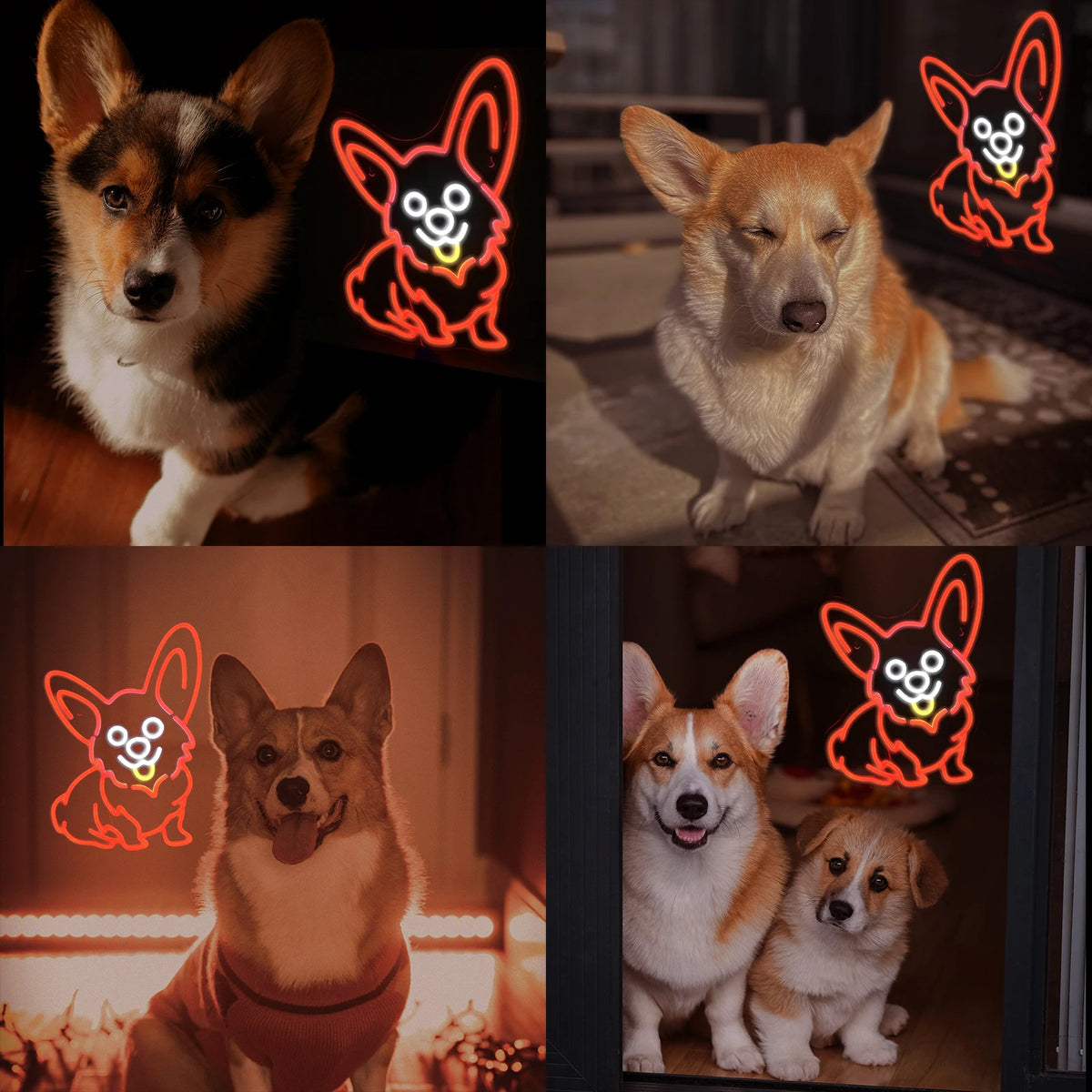 Corgi em vermelho – letreiro de néon LED (5 V USB)