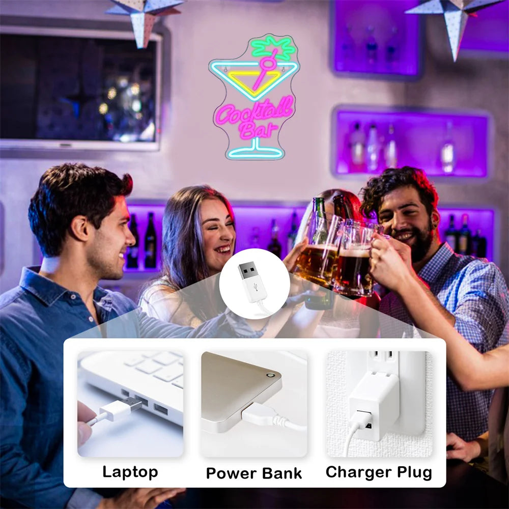 Letreiro de LED USB 5V para Bar de Coquetéis - Econômico