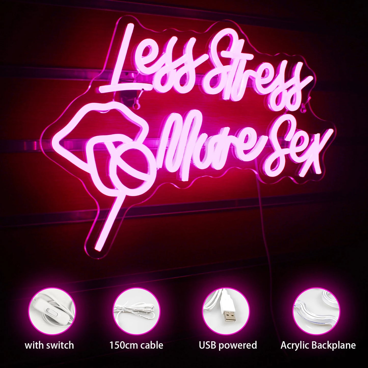 Menos Estresse Mais Sexo 5V USB Letreiro de LED - Econômico